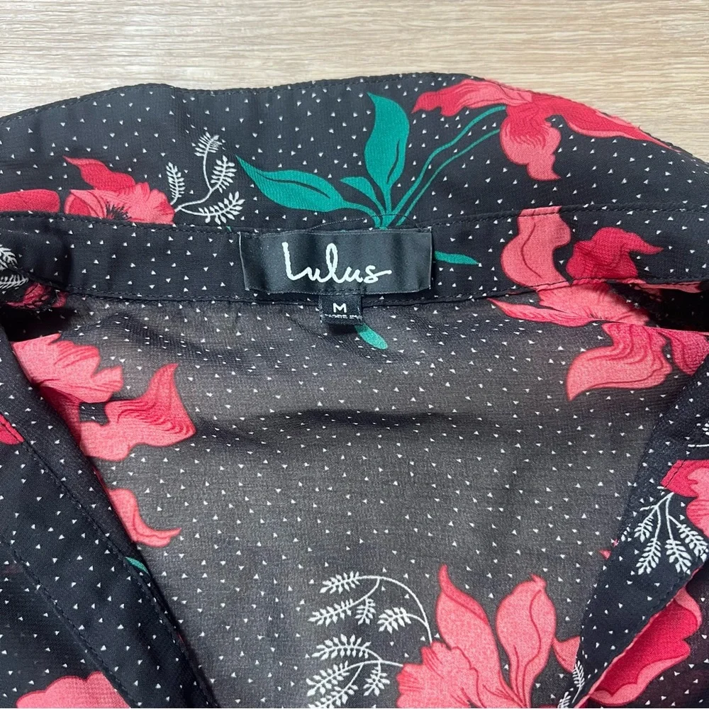 Lulus Juliet Black Floral Print Long Sleeve Top size Medium - Picture 4 of 5